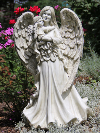 Large Garden Statue with Angel and baby Cherub